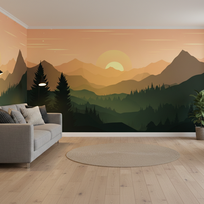 Layered Sunset Mountain Wall Mural