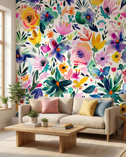 The Vibrant Meadow | Seamless Watercolor Wall Mural