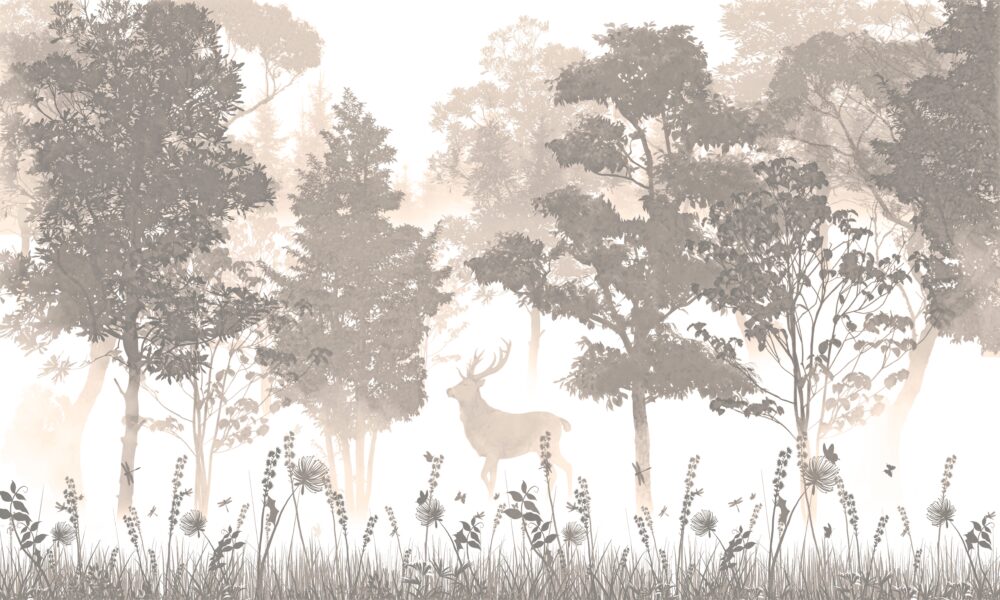 Serene Forest Silhouette with Deer - Image 2