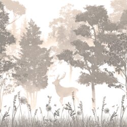 Serene Forest Silhouette with Deer - Image 2