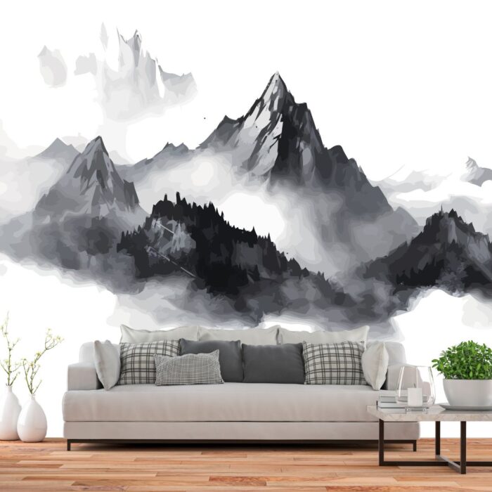 Serene Mountain Mural Living Room