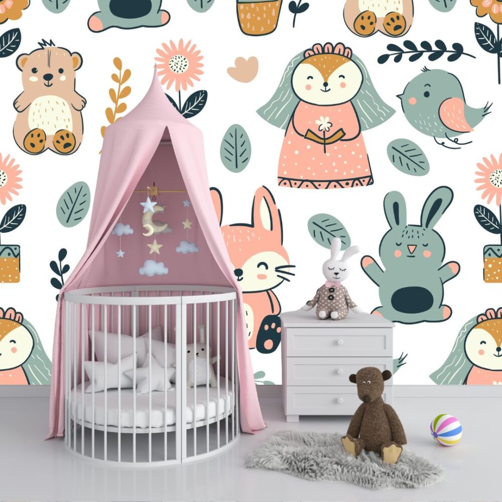 Cute Woodland Animals Nursery Wallpaper