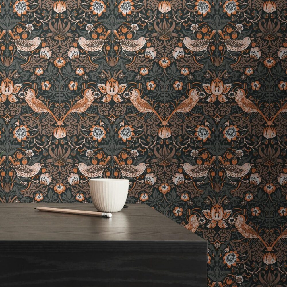 Vintage Art Nouveau Bird & Berry Wallpaper