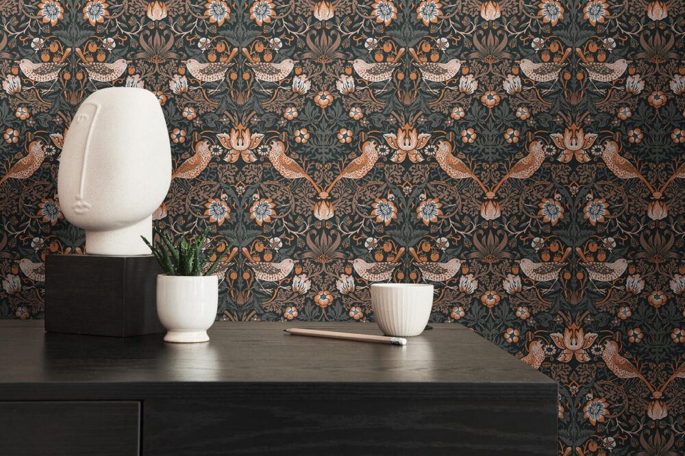 Vintage Art Nouveau Bird & Berry Wallpaper - Image 3